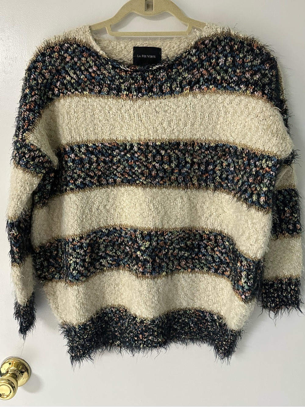 Anthropologie La Fée Verte Confetti Striped Eyelash Sweater